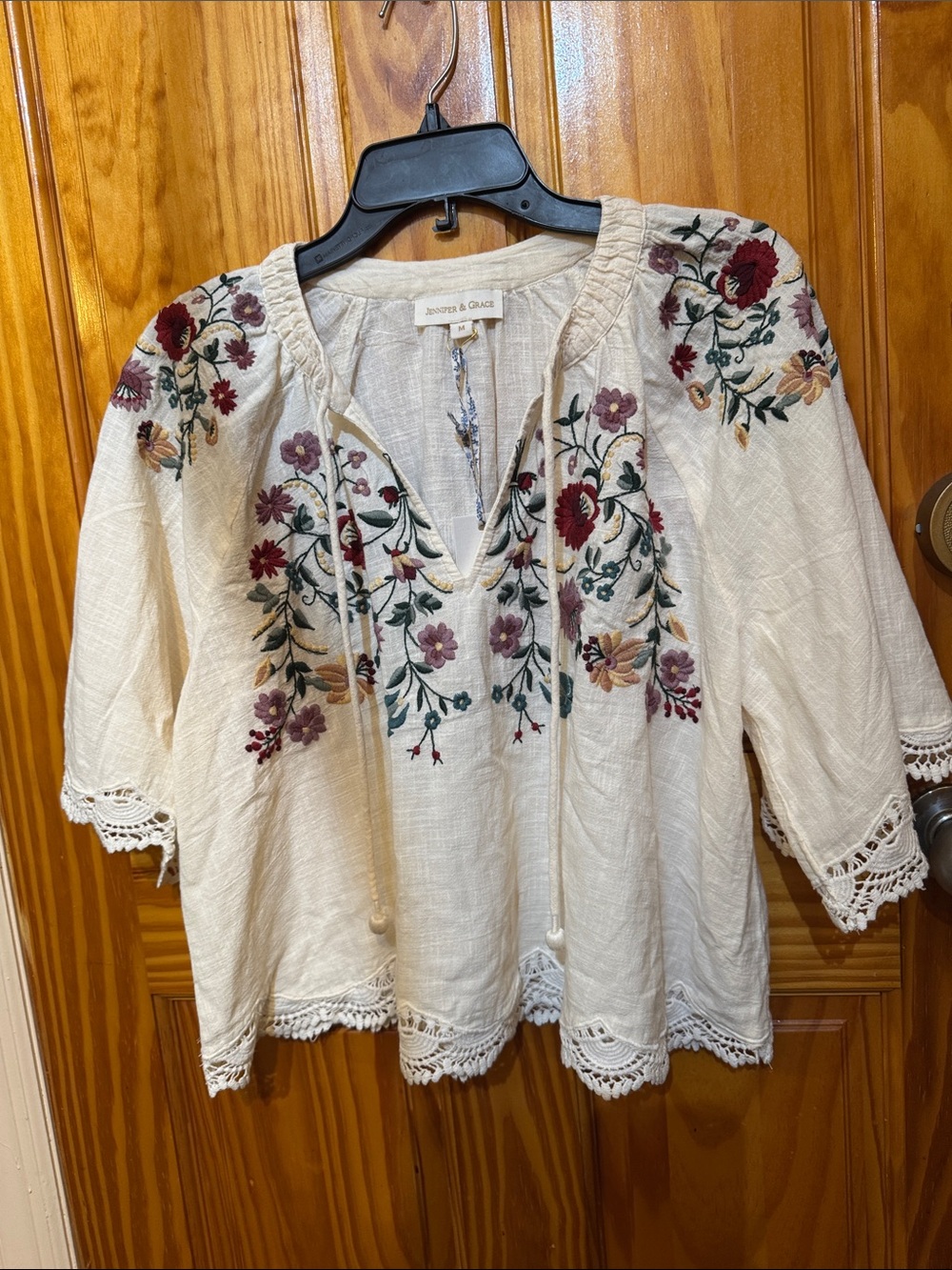 Jennifer & Grace Cream Embroidered Peasant Tunic